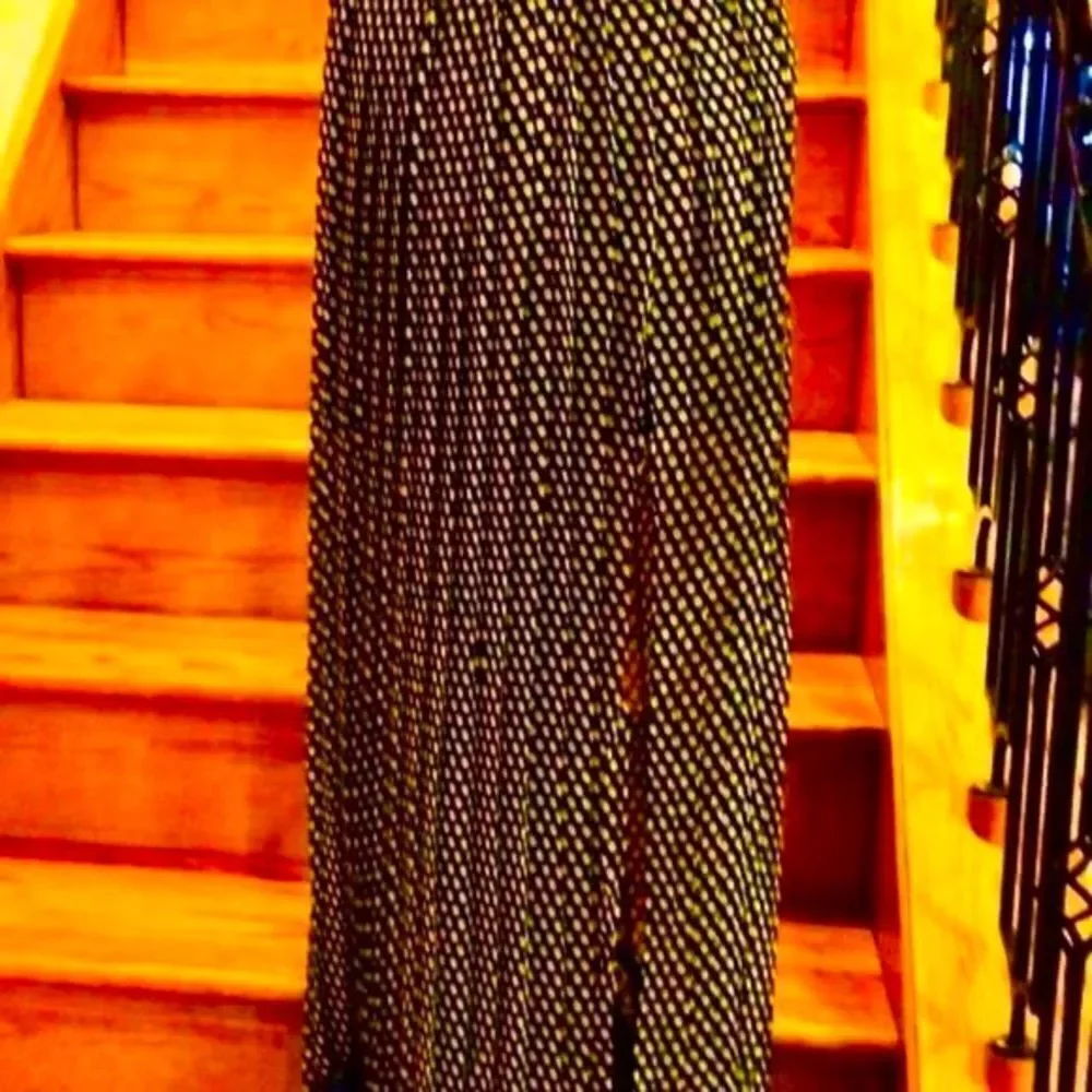 MICHAEL KORS YELLOW & BLACK POLKA DOT PLEATED MINI MAXI SKIRT W/FRONT SLIT NWT